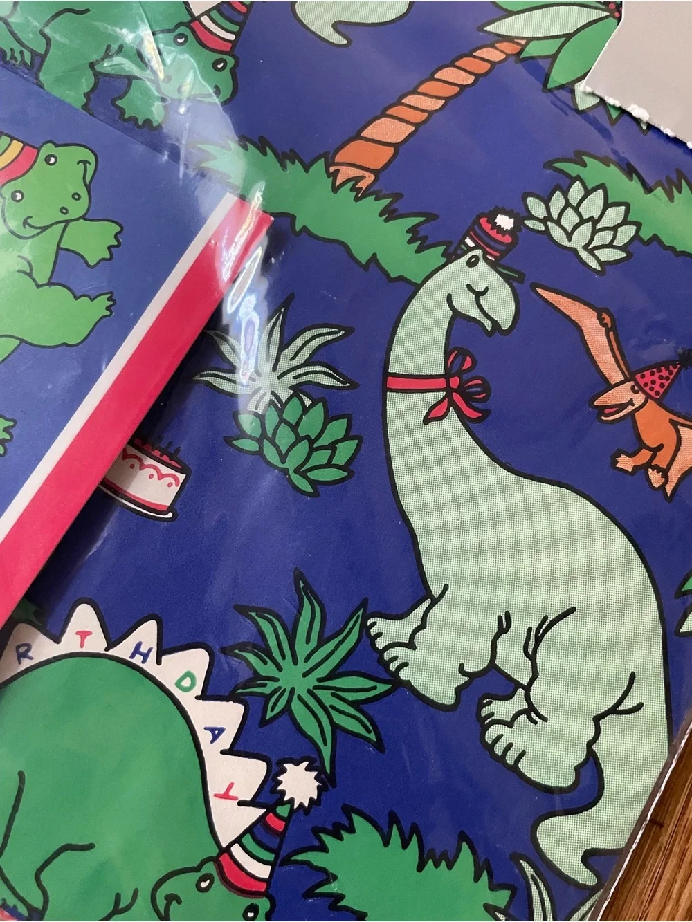 Vintage Gift Mates Dinosaur Party Wrap in Blue and Green New
